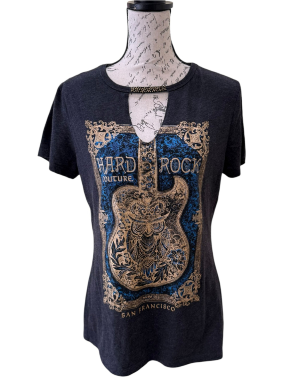 Women's Hard Rock Couture Graphic Tee Size M Black & Gold
